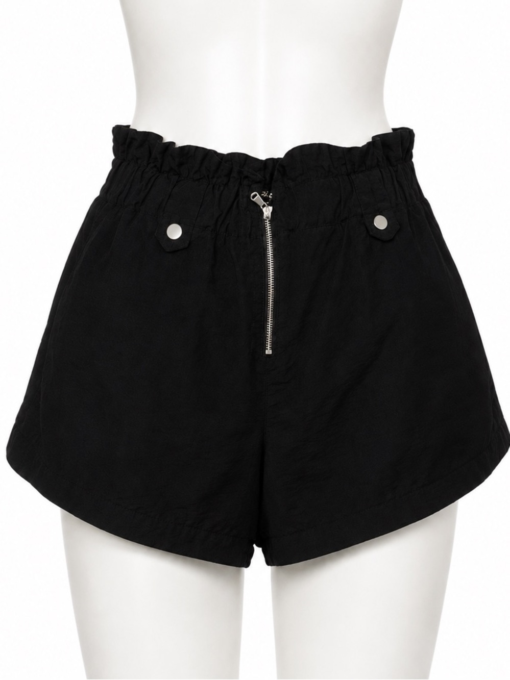 NWOT Shinestar Black High-Waist Paperbag Shorts with Front Zip
